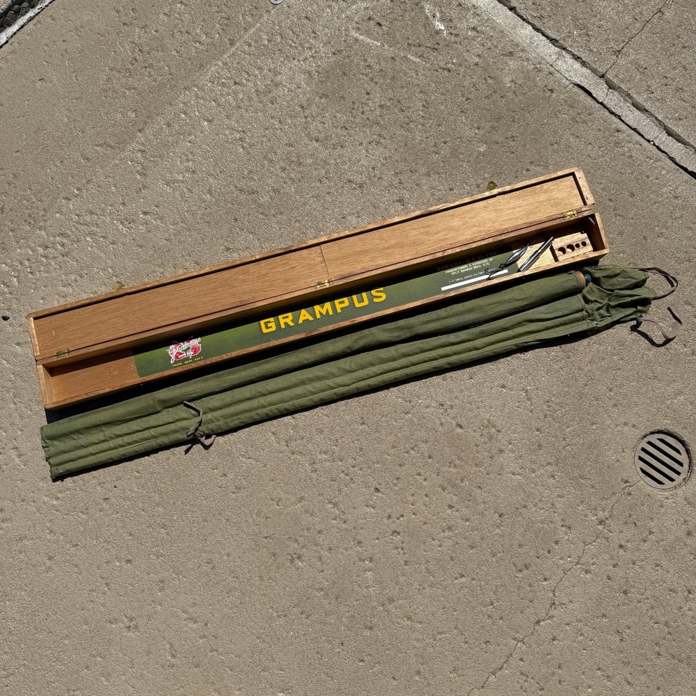 Vintage Kiraku & Co Grampus Split Bamboo Fly Fishing Rod Set with Wood Box Japan